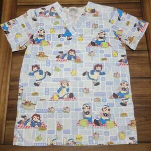Raggedy Ann & Andy Scrub Top Picnic Theme - Size Small